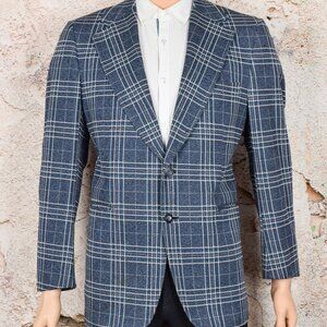 Vintage 60's Blue Plaid KINGSRIDGE Polyester Sports Coat - 42 Reg